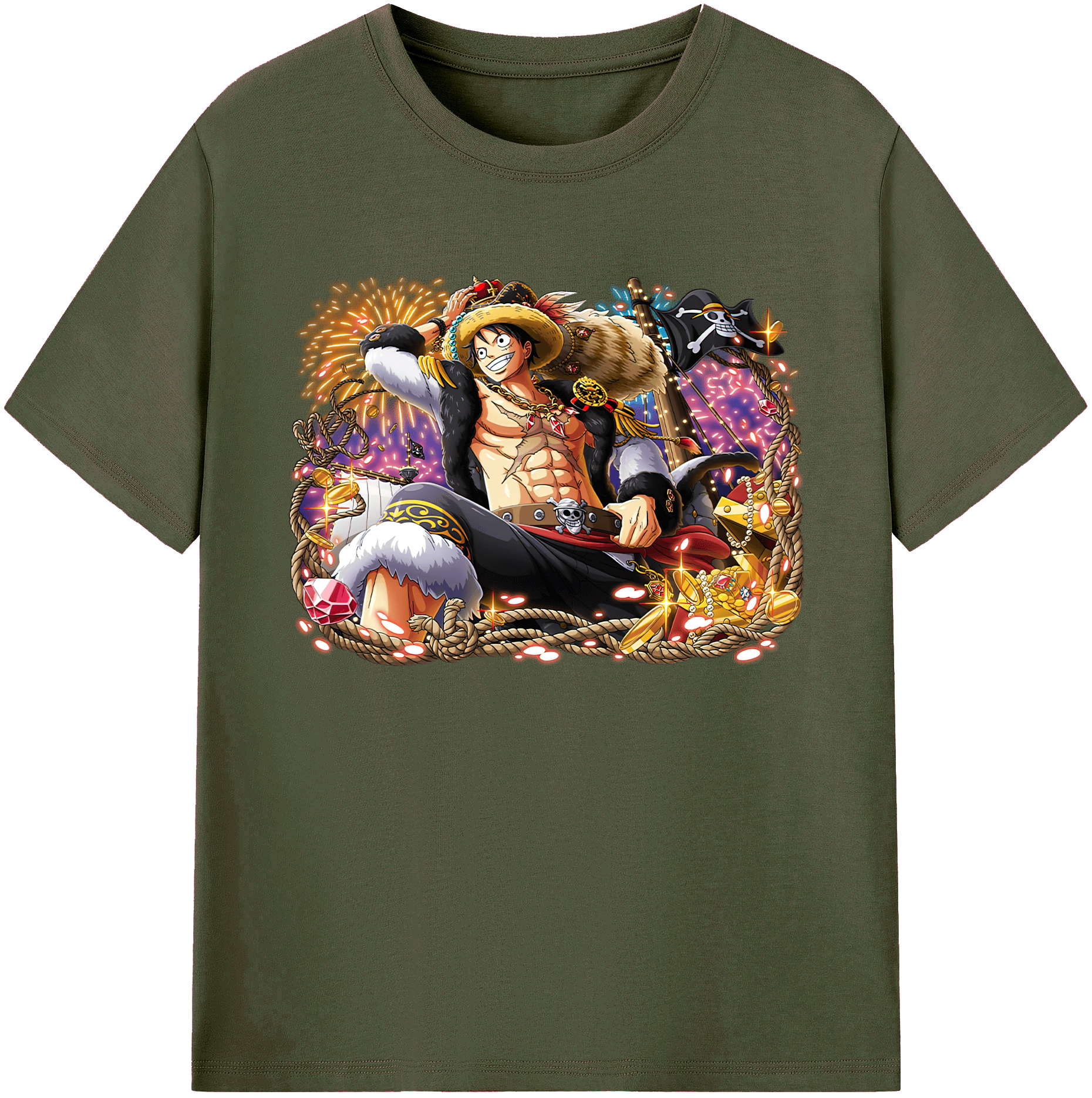 ワンピース モンキー・D・ルフィ ONE PIECE Monkey D. Luffy 綿100％ メンズ半袖Tシャツ｜肌触りやわらか＆通気性